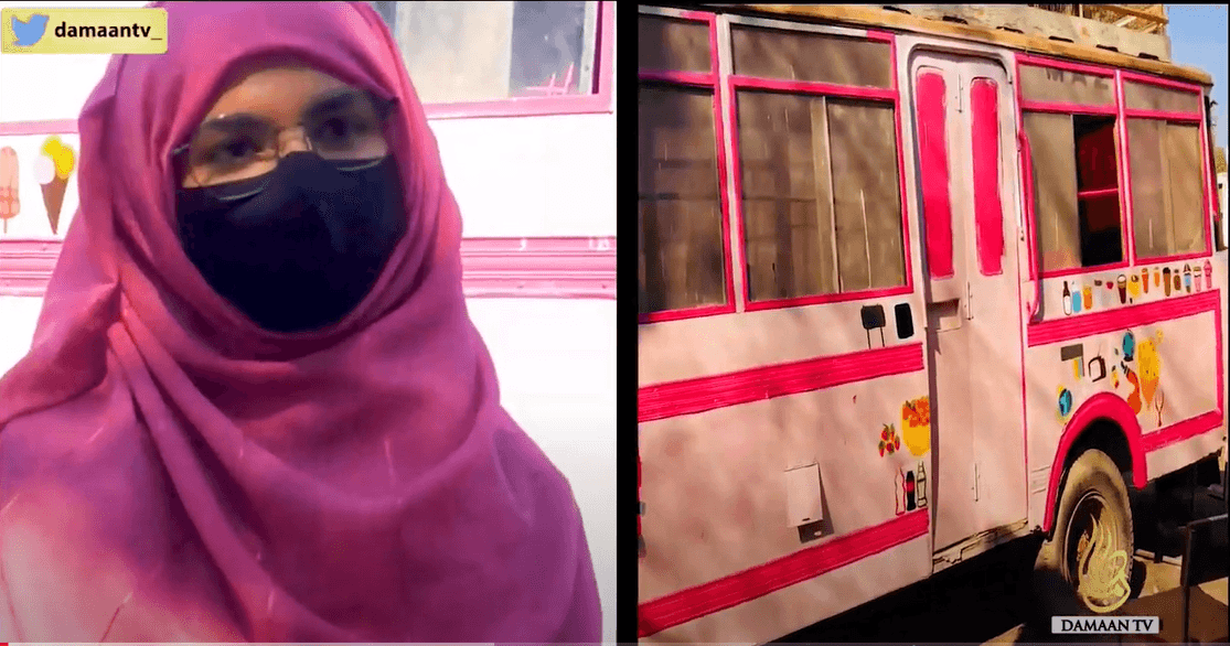 ڈیرہ اسماعیل خان فرسٹ ایئر کی طالبہ ثانیہ امین نے چالیس سال پرانی بس کو سجا دیا